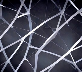 Poster - a close-up view complex network of intersecting white lines, creating a geometric pattern against a dark background