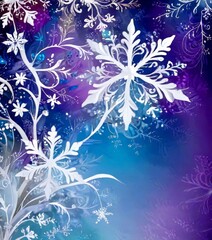 Poster - a digital illustration snowflake with intricate floral patterns against a gradient background of blue and purple hues