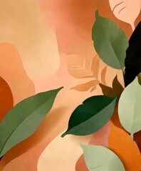 Aufkleber - an abstract representation of leaves in various shades of green, with a warm, peach-colored background