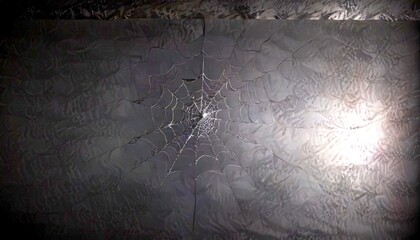 Poster - A close-up view spider web, with intricate patterns and a central spider web, set against a dark background