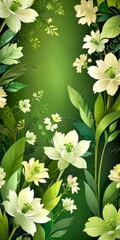 Poster - a vibrant floral arrangement with white flowers and green leaves against a dark green background