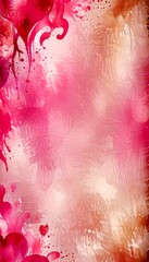 Aufkleber - a pink and white abstract background with splashes of color and a floral pattern on the left side