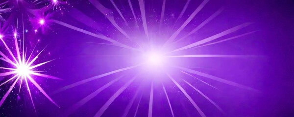 Poster - a vibrant purple background with a radiant burst of light at the center, surrounded by a starburst pattern of purple and white lights