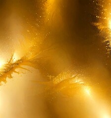 Poster - a close-up view delicate, intricate frost pattern on a surface, with a warm golden hue and a subtle shimmering effect