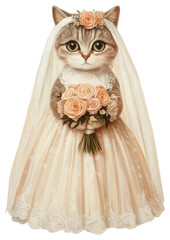 Wall Mural - PNG A cat costumes wearing wedding dress animal flower human.