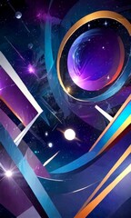 Wall Mural - a digital illustration featuring a vibrant, abstract space scene with a large, glowing planet at the center, surrounded by smaller planets and stars