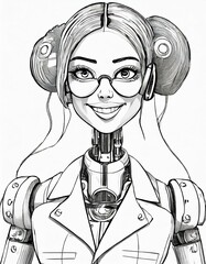 futuristic face of a woman in black and white illustrative 