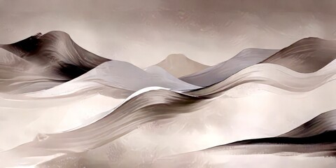 Aufkleber - a serene, abstract landscape with wavy, flowing lines in shades of gray and white, evoking a sense of tranquility and movement