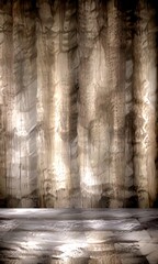 Poster - a dark, textured wall with vertical lines and a flat, reflective surface in the foreground