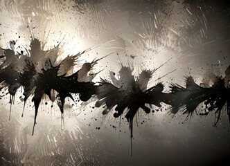 Poster - a striking abstract composition of black and white splatters and drips, creating a dynamic and textured visual effect