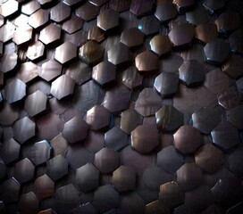 Poster - a close-up view dark, textured surface composed of numerous small, hexagonal tiles arranged in a repeating pattern