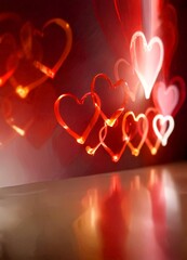 Aufkleber - A series of heart-shaped lights in various shades of red and pink, creating a warm and romantic atmosphere