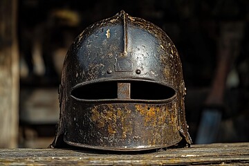 Weathered War Helmet on Rustic Surface Highlighting History and Military Heritage in Vibrant Details