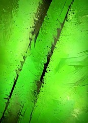 Poster - a vibrant abstract composition with a green background, black splatters, and a diagonal line running through the center