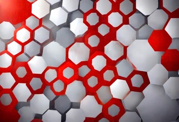 Poster - a pattern of red and white hexagonal shapes arranged in a grid-like fashion, creating a visually striking abstract design