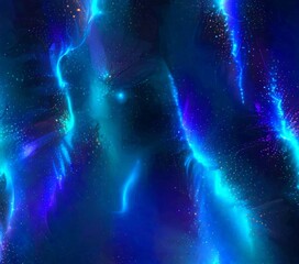 Aufkleber - a digital artwork featuring a swirling pattern of blue, purple, and orange hues, with small white dots scattered throughout, creating a sense of movement and energy