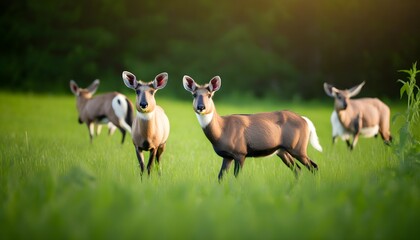 Wall Mural - Pronghorns Grazing in Sunlit Field: A Beautiful Landscape Scene