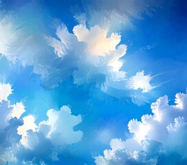 Poster - a serene sky with fluffy white clouds scattered across a vast expanse of blue The clouds appear to be in a state of constant motion, creating a dynamic and captivating scene