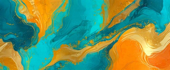 Leinwandbilder - an abstract painting with swirling patterns of blue, orange, and gold colors, creating a dynamic and visually striking composition