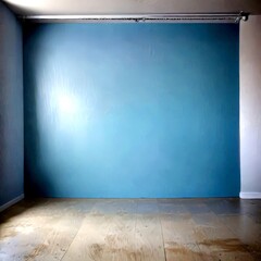 Poster - A large, light blue wall dominates the , with a white ceiling and a wooden floor in the foreground