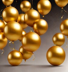 Poster - Golden spherical ornaments float against a dark background, creating a festive and elegant atmosphere