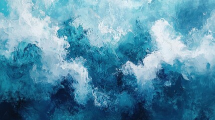Poster - A textured abstract painting in teal, white, and blue hues, representing a dynamic mix of sky and sea-inspired art