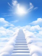Wall Mural - bright blue sky with white clouds featuring an upward staircase leading to heaven