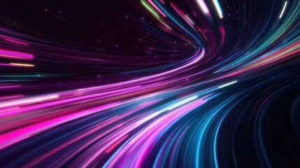 Wall Mural - abstract neon light trails in dark background.