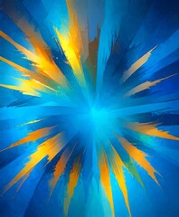 Leinwandbilder - a vibrant abstract composition with a central burst of blue and yellow colors radiating outwards in a dynamic and energetic manner
