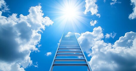 Wall Mural - bright blue sky with white clouds featuring an upward staircase leading to heaven