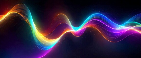Fototapete - a vibrant, abstract representation wave, with a gradient of colors ranging from orange to purple, and a dark background