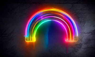 Fototapete - A neon rainbow arching across a dark background