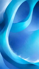 Poster - a digital art piece with a blue gradient background, featuring curved lines and splashes of white, creating a sense of movement and fluidity