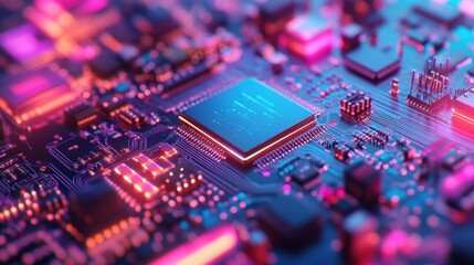 Poster - A vibrant close-up of a colorful computer circuit board, with CPU chips and processors representing modern technology hardware