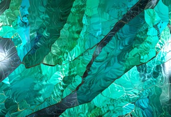 Poster - a close-up view textured, multicolored surface with a greenish-blue hue The surface appears to be made material that resembles stone or metal, with a pattern