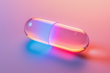 Poster - Transparent pill is casting a colorful glow on a gradient background, suggesting medical breakthroughs and scientific advancements