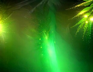 Aufkleber - a green, ethereal background with a glowing, radiant green light at the center, surrounded by a scattering of small, sparkling particles