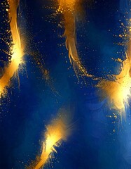 Aufkleber - a dark blue background with gold splatters and streaks, creating a dynamic and abstract visual effect