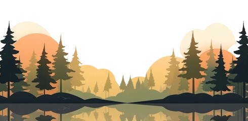 Sticker - PNG Illustration minimal forest landscape outdoors nature sunset.