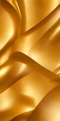 Poster - a close-up view golden fabric with a shiny, smooth texture The fabric appears to be made shiny, metallic material, possibly gold or brass, and is folded or crumpled