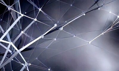 Fototapete - a complex network of intersecting lines and points, creating a visually striking abstract pattern against a gray background