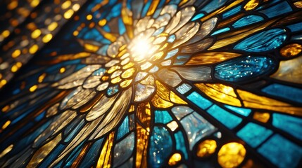 Poster - Colorful Stained Glass Window with Sunlight Reflection