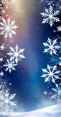 Aufkleber - A digital illustration snowy winter scene with white snowflakes against a blue and purple gradient background
