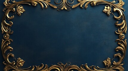 gold ornate frame on a blue background, perfect for a luxurious design.