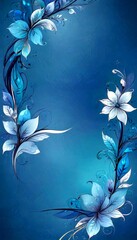 Aufkleber - a blue background with a floral design in the top left corner, including white and blue flowers with leaves and swirls