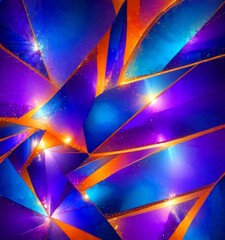 Poster - a vibrant abstract composition featuring a variety of geometric shapes and patterns in shades of blue, purple, orange, and yellow The arrangement of the