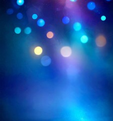 Poster - a gradient of blue and purple hues, with a scattering of colorful lights resembling a bokeh effect The background is dark, creating a sense of depth and space