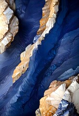 Aufkleber - a striking abstract composition of overlapping, curved lines and shapes in shades of blue, brown, and white, creating a sense of depth and movement