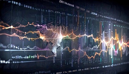 Leinwandbilder - a computer screen displaying a complex array of colorful lines and data points, suggesting a digital data visualization or charting system