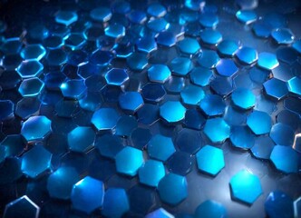 Poster - a close-up view pattern of blue hexagonal tiles arranged in a grid-like fashion, creating a visually striking and abstract design